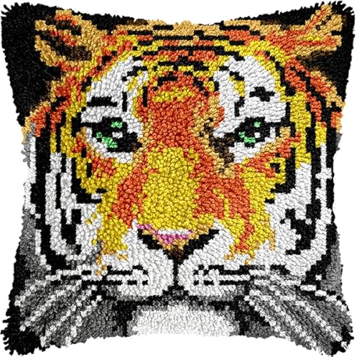 ANSIWEIGO Knüpfhaken-Set zum Selbermachen mit Tiermotiv,Tiger,Kreuzstich-Kissen,Knüpfhaken-Sets,Stickerei,Stickkissen zum Selbermachen,zum Basteln,43x43 cm von ANSIWEIGO