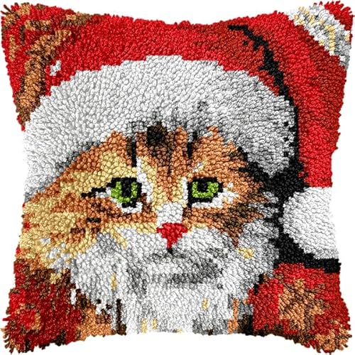 ANSIWEIGO Knüpfpackungen mit niedlichen, vorgedruckten Tiermustern, DIY-Kissen aus Häkelgarn für Sofas, Kissenbezug aus Stoff, Weihnachtsdeko, 43 x 43 cm von ANSIWEIGO