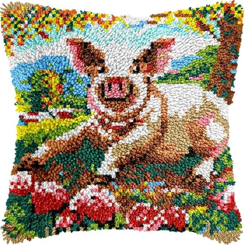 ANSIWEIGO Knüpfpackungen mit niedlichen, vorgedruckten Tiermustern, DIY-Kissen aus Häkelgarn für Sofas, Kissenbezug aus Stoff, Weihnachtsdeko, 43 x 43 cm von ANSIWEIGO