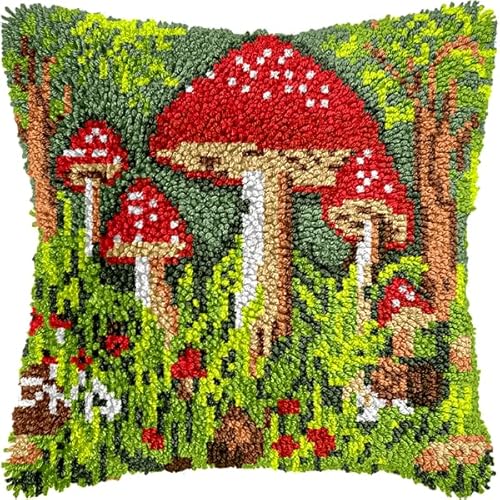 ANSIWEIGO Kreuzstich-Kissenset im Querformat,bunte Pilze,Knüpfhaken-Sets,vorgedruckter Häkel-Kissenbezug aus Canvas,Knüpfhaken-Kissenbezug,Hobby & Basteln,43x43 cm von ANSIWEIGO