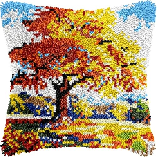 ANSIWEIGO Kreuzstich-Kissenset mit Herbstlandschaft,Herbstbäume,Knüpfhaken-Sets,vorgedruckter Häkel-Kissenbezug aus Canvas,Knüpfhaken-Kissenbezug,Hobby & Basteln,43x43 cm von ANSIWEIGO