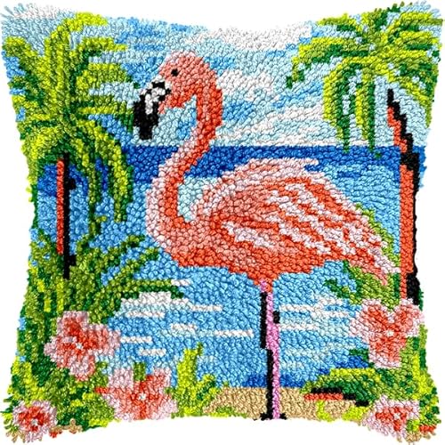 ANSIWEIGO Kreuzstich-Kissenset mit Tiermotiv,schöner Flamingo,Knüpfhaken-Set,vorgedruckter Häkel-Kissenbezug aus Canvas,Knüpfhaken-Kissenbezug,Hobby & Basteln,43x43 cm von ANSIWEIGO