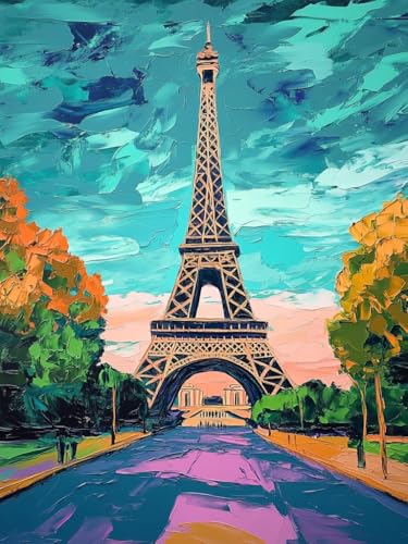 ANSIWEIGO Malen nach Zahlen Erwachsene,DIY Ölgemälde Kit mit 3 Pinseln und Acrylfarben,Leinwand ohne Falten,40x50 cm,Kein Rahmen - Paris von ANSIWEIGO