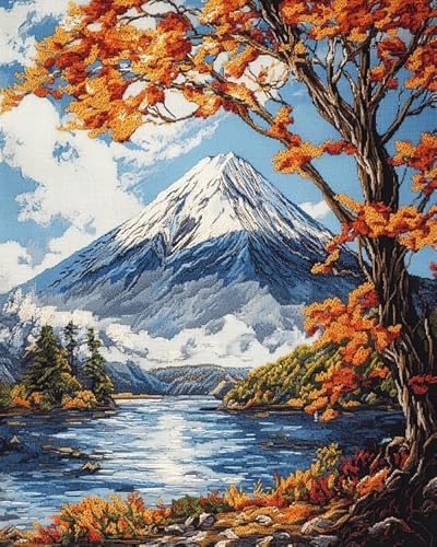 ANSIWEIGO Malen-nach-Zahlen-Set auf Leinwand,Berg Fuji,Japan,Ölgemälde zum Selbermachen,Zubehör für Kinder,Erwachsene,Anfänger,Kunsthandwerk,Heimdekoration,40x50 cm,mit Rahmen von ANSIWEIGO