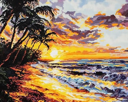 ANSIWEIGO Malen-nach-Zahlen-Set für Anfänger,Meereslandschaft,Sonnenuntergang über dem Meer,handgefertigte Zeichnung auf Leinwand,Bild nach Zahlen für Heimdekorationen,40x50 cm ohne Rahmen von ANSIWEIGO