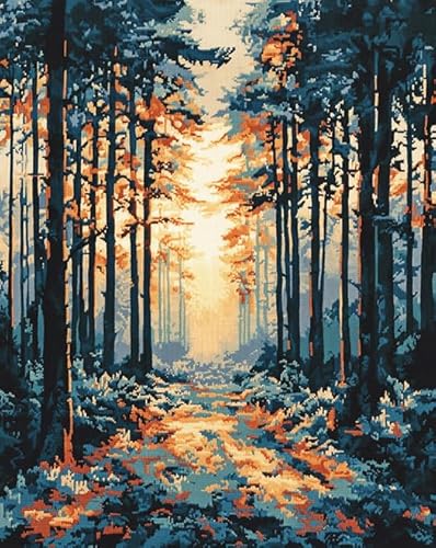 ANSIWEIGO Malen-nach-Zahlen-Set für Anfänger,Waldlandschaft,Sonnenlicht scheint durch den Wald,handgefertigte Zeichnung auf Leinwand,Bild nach Zahlen für Heimdekorationen,40x50 cm ohne Rahmen von ANSIWEIGO