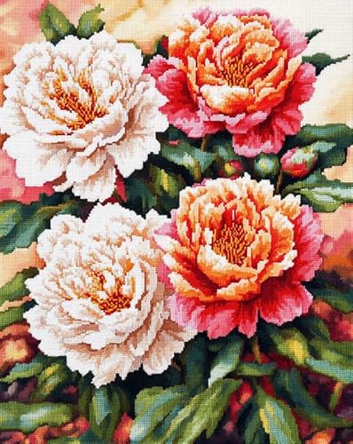 ANSIWEIGO Malen-nach-Zahlen-Set für Erwachsene,Pfingstrosen,bunte Blumen,DIY-Acryl-Malen-nach-Zahlen-Set,Heim-Wanddekoration,Kunsthandwerk,40x50 cm,ohne Rahmen von ANSIWEIGO