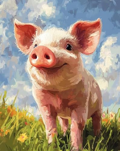 ANSIWEIGO Malen-nach-Zahlen-Set für Erwachsene,süßes Schwein,Bauernhofschwein,DIY-Acryl-Malen-nach-Zahlen-Set,Heim-Wanddekoration,Kunsthandwerk,40x50 cm,ohne Rahmen von ANSIWEIGO