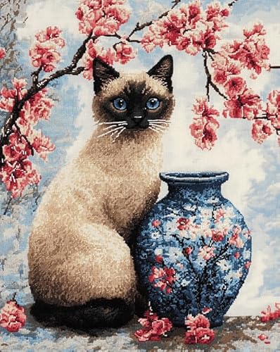 ANSIWEIGO Malen-nach-Zahlen-Set für Erwachsene – Blumenkatze,Vase und Katze – Rahmenloses Malset auf Acryl-Leinwand,15,7 x 19,7 Zoll – Perfekt als Heimdekoration und Geschenk von ANSIWEIGO