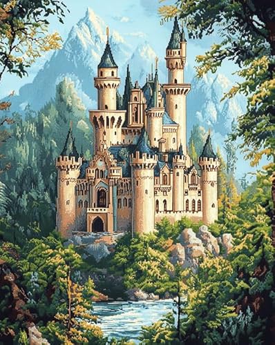 ANSIWEIGO Malen-nach-Zahlen-Set für Erwachsene – Schloss,Wald-Vintage-Schloss – Rahmenloses Malset auf Acryl-Leinwand,15,7 x 19,7 Zoll – Perfekt als Heimdekoration und Geschenk von ANSIWEIGO