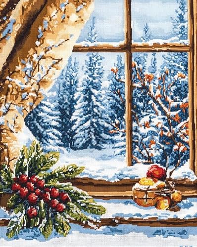 ANSIWEIGO Malen-nach-Zahlen-Set für Erwachsene – Schneeszene,Schnee vor dem Fenster – Rahmenloses Acryl-Leinwand-Malset,15,7 x 19,7 Zoll – Perfekt als Heimdekoration und Geschenk von ANSIWEIGO