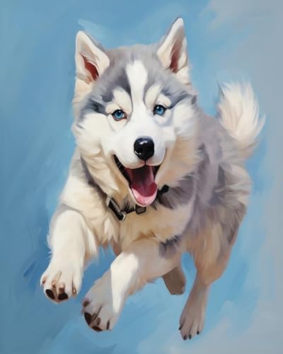 ANSIWEIGO Malen-nach-Zahlen-Set für Hundeliebhaber,Husky-Selbstporträt,Kreationen auf Leinwand mit Hunden,Malen Sie die Persönlichkeit Ihres Welpen,40x50 cm,Ohne Rahmen von ANSIWEIGO