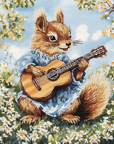 ANSIWEIGO Malen nach Zahlen-Set zum Selbermachen – Eichhörnchen,Eichhörnchen spielt Gitarre – Ölgemälde in Farben,Bild für die Heimdekoration,40x50 cm,Leinwand,ohne Rahmen von ANSIWEIGO