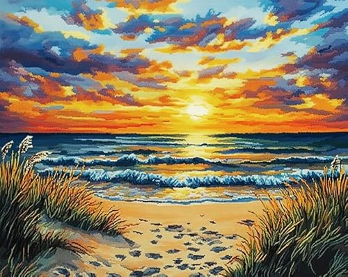 ANSIWEIGO Malen nach Zahlen-Set zum Selbermachen – Meereslandschaft,Sonnenuntergang über dem Meer – Ölgemälde in Farben für die Heimdekoration,40x50 cm,Leinwand,ohne Rahmen von ANSIWEIGO