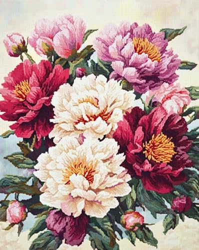 ANSIWEIGO Malen nach Zahlen-Set zum Selbermachen – Pfingstrosen,bunte Blumen – Ölgemälde in Farben,Bild für die Heimdekoration,40x50 cm,Leinwand,ohne Rahmen von ANSIWEIGO