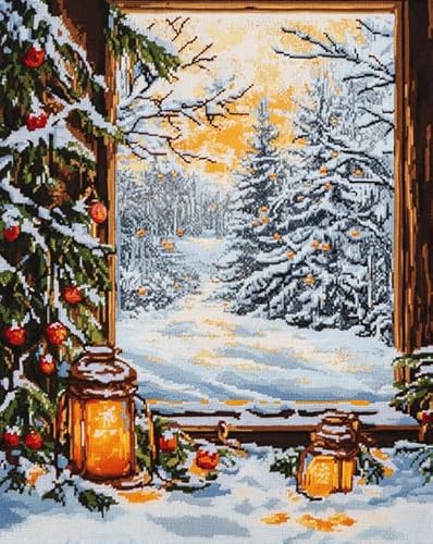 ANSIWEIGO Malen nach Zahlen-Set zum Selbermachen – Schneeszene,Schnee vor dem Fenster – Ölgemälde in Farben für die Heimdekoration,40x50 cm Leinwand,ohne Rahmen von ANSIWEIGO