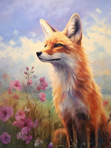 ANSIWEIGO Malen-nach-Zahlen-Sets für Erwachsene – 16x20 Zoll,ohne Rahmen,Acrylfarben und Pinsel enthalten,Fuchs in der Blume von ANSIWEIGO