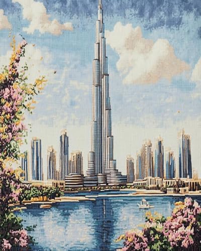 ANSIWEIGO Malen nach Zahlen für Erwachsene,Dubai Burj Khalifa,Ölgemälde-Set auf Leinwand für Erwachsene,Kunstmalerei-Set für die Wanddekoration zu Hause,40x50 cm,mit Rahmen von ANSIWEIGO