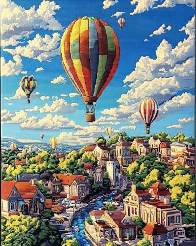 ANSIWEIGO Malen nach Zahlen für Erwachsene,Kinder und Anfänger,Heißluftballon über der Stadt,Kunstwerk,Heimdekoration,Malen nach Zahlen,Leinwandgeschenk,40x50 cm,ohne Rahmen von ANSIWEIGO