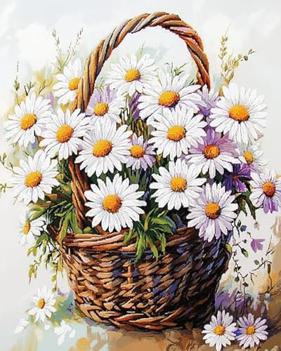 ANSIWEIGO Malen nach Zahlen für Erwachsene,Stillleben mit Gänseblümchen in Vase,DIY-Acrylgemälde,Geschenk,Zeichnung,Malerei zum Entspannen und als Wanddekoration zu Hause,40x50 cm,mit Rahmen von ANSIWEIGO