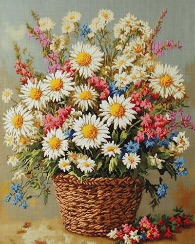 ANSIWEIGO Malen nach Zahlen für Erwachsene und Anfänger,Stillleben mit Gänseblümchen in einer Vase,Malen-nach-Zahlen-Sets für Erwachsene,Malsets auf Leinwand,die Heimdekoration,40x50 cm,mit Rahmen von ANSIWEIGO