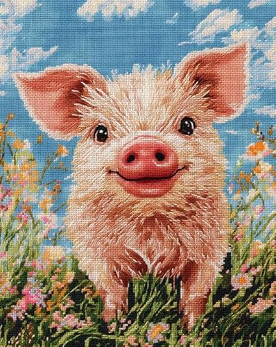 ANSIWEIGO Malen nach Zahlen zum Selbermachen für Erwachsene – Süßes Schwein,Bauernhofschwein – Leinwand-Malset mit Acrylfarben,Bastelset für Entspannung und Familienspaß,40x50 cm,ohne Rahmen von ANSIWEIGO