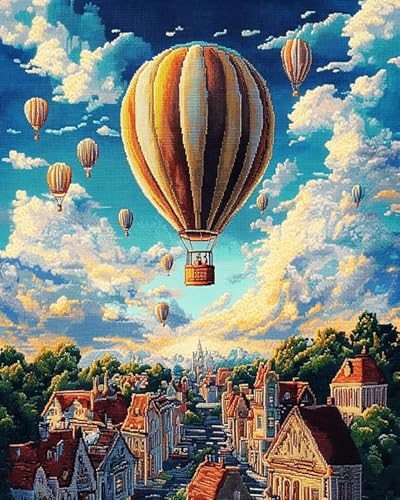 ANSIWEIGO Ölgemälde-Malsets zum Selbermachen für Erwachsene,Heißluftballon über der Stadt,Malen-nach-Zahlen-Set für Erwachsene,Kunsthandwerk für die Inneneinrichtung,40x50cm,ohne Rahmen von ANSIWEIGO