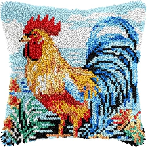 ANSIWEIGO Rustikales Knüpfpackungsset mit Tiermotiven, vorgedrucktes Kissen aus Häkelgarn, DIY-Kissenbezug, Deko fürs Sofa, saisonales Bastelzubehör für das ganze Jahr, 43 x 43 cm von ANSIWEIGO