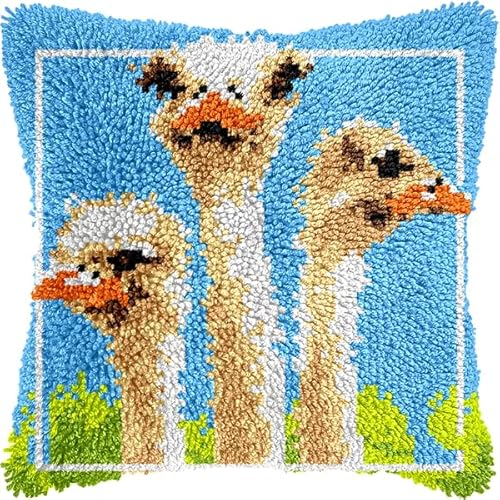 ANSIWEIGO Rustikales Knüpfpackungsset mit Tiermotiven, vorgedrucktes Kissen aus Häkelgarn, DIY-Kissenbezug, Deko fürs Sofa, saisonales Bastelzubehör für das ganze Jahr, 43 x 43 cm von ANSIWEIGO