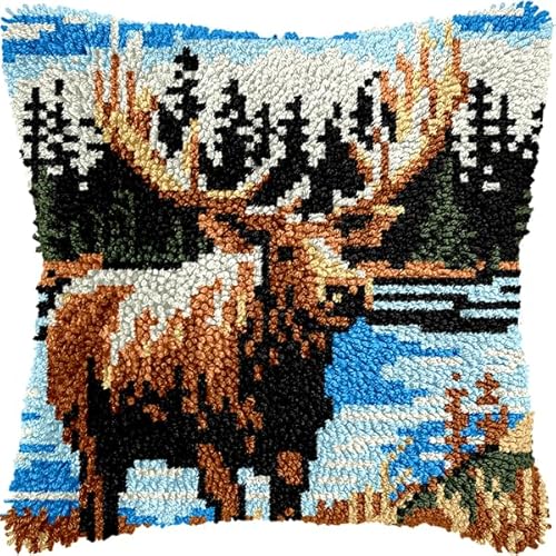 ANSIWEIGO Rustikales Knüpfpackungsset mit Tiermotiven, vorgedrucktes Kissen aus Häkelgarn, DIY-Kissenbezug, Deko fürs Sofa, saisonales Bastelzubehör für das ganze Jahr, 43 x 43 cm von ANSIWEIGO