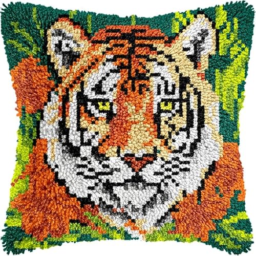 ANSIWEIGO Rustikales Knüpfpackungsset mit Tiermotiven, vorgedrucktes Kissen aus Häkelgarn, DIY-Kissenbezug, Deko fürs Sofa, saisonales Bastelzubehör für das ganze Jahr, 43 x 43 cm von ANSIWEIGO