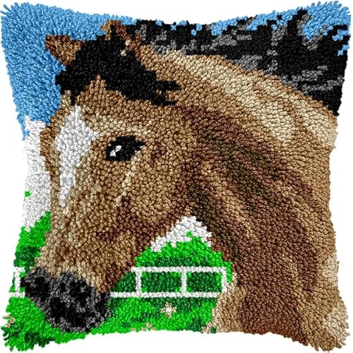 ANSIWEIGO Rustikales Knüpfpackungsset mit Tiermotiven, vorgedrucktes Kissen aus Häkelgarn, DIY-Kissenbezug, Deko fürs Sofa, saisonales Bastelzubehör für das ganze Jahr, 43 x 43 cm von ANSIWEIGO