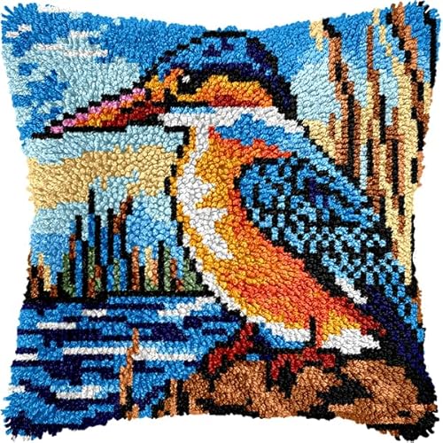 ANSIWEIGO Rustikales Knüpfpackungsset mit Tiermotiven, vorgedrucktes Kissen aus Häkelgarn, DIY-Kissenbezug, Deko fürs Sofa, saisonales Bastelzubehör für das ganze Jahr, 43 x 43 cm von ANSIWEIGO