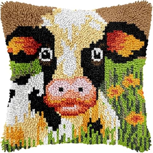 ANSIWEIGO Rustikales Knüpfpackungsset mit Tiermotiven, vorgedrucktes Kissen aus Häkelgarn, DIY-Kissenbezug, Deko fürs Sofa, saisonales Bastelzubehör für das ganze Jahr, 43 x 43 cm von ANSIWEIGO