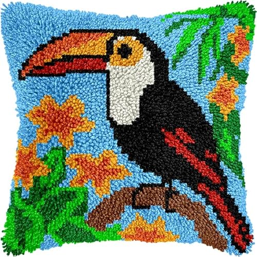 ANSIWEIGO Rustikales Knüpfpackungsset mit Tiermotiven, vorgedrucktes Kissen aus Häkelgarn, DIY-Kissenbezug, Deko fürs Sofa, saisonales Bastelzubehör für das ganze Jahr, 43 x 43 cm von ANSIWEIGO