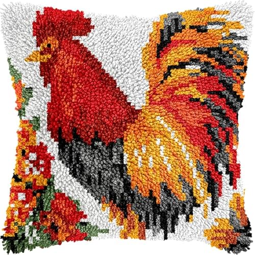 ANSIWEIGO Rustikales Knüpfpackungsset mit Tiermotiven, vorgedrucktes Kissen aus Häkelgarn, DIY-Kissenbezug, Deko fürs Sofa, saisonales Bastelzubehör für das ganze Jahr, 43 x 43 cm von ANSIWEIGO