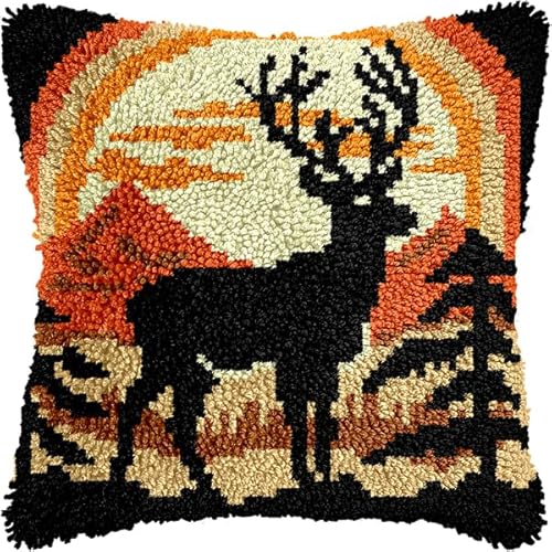 ANSIWEIGO Rustikales Knüpfpackungsset mit Tiermotiven, vorgedrucktes Kissen aus Häkelgarn, DIY-Kissenbezug, Deko fürs Sofa, saisonales Bastelzubehör für das ganze Jahr, 43 x 43 cm von ANSIWEIGO