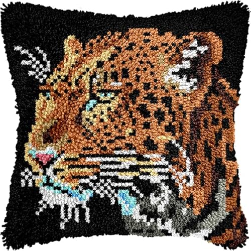 ANSIWEIGO Rustikales Knüpfpackungsset mit Tiermotiven, vorgedrucktes Kissen aus Häkelgarn, DIY-Kissenbezug, Deko fürs Sofa, saisonales Bastelzubehör für das ganze Jahr, 43 x 43 cm von ANSIWEIGO