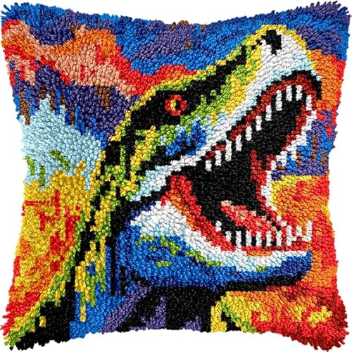 ANSIWEIGO Rustikales Knüpfpackungsset mit Tiermotiven, vorgedrucktes Kissen aus Häkelgarn, DIY-Kissenbezug, Deko fürs Sofa, saisonales Bastelzubehör für das ganze Jahr, 43 x 43 cm von ANSIWEIGO