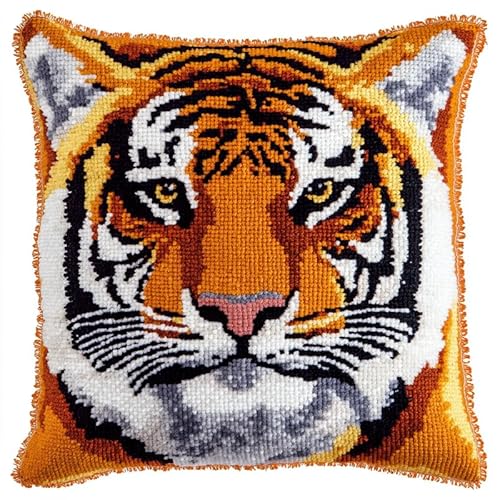 ANSIWEIGO kreuzstich kissen set vorgedruckt Stickset 11CT Kreuzstich Kissen zum Basteln Stickkissen Stickpackung 45x45cm Tigerportrait von ANSIWEIGO