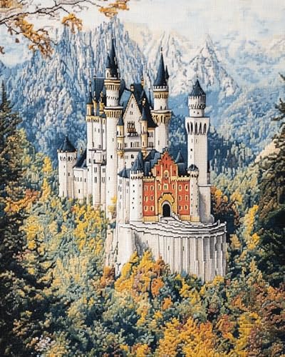 Malen-nach-Zahlen-Set zum Selbermachen für Erwachsene,Schloss Neuschwanstein,Deutschland,Malen nach Zahlen auf Leinwand zum Selbermachen,Öl- und Acrylmalerei,Kunst und Handwerk,40x50 cm,mit Rahmen von ANSIWEIGO