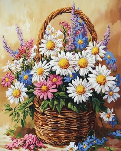 Malen nach Zahlen für Erwachsene,Stillleben mit Gänseblümchen in Vase,Malen-nach-Zahlen-Sets für Anfänger und Kinder,Acryl-Ölgemälde nach Zahlen für Erwachsene,Kunsthandwerk,40x50 cm,mit Rahmen von ANSIWEIGO