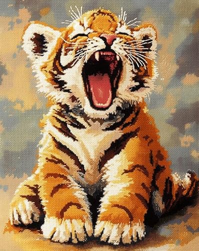 Malen nach Zahlen für Erwachsene,Tiger,süßer Cartoon-Tiger,Acryl-Malset auf Leinwand,rahmenloses DIY-Bastelprojekt für die Inneneinrichtung,inklusive Pinseln,Farben und Referenzhandbuch,40x50 cm von ANSIWEIGO