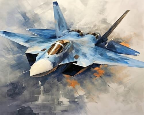 Malen nach Zahlen für Erwachsene,modernes Kampfjet-Acryl-Malen-nach-Zahlen-Set auf farbiger Leinwand,Ölgemälde-Kunstset zum Selbermachen als Geschenk für Anfänger,Heimdekoration,40x50 cm,Ohne Rahmen von ANSIWEIGO