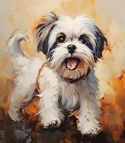 Niedliches Tier-Haustier-Hund-DIY-Acryl-Malset,chinesischer Löwenhund,Shih Tzu,Malen nach Zahlen für Erwachsene und Anfänger,Leinwandmalerei-Geschenkset für Hundeliebhaber,40x50 cm,Ohne Rahmen von ANSIWEIGO