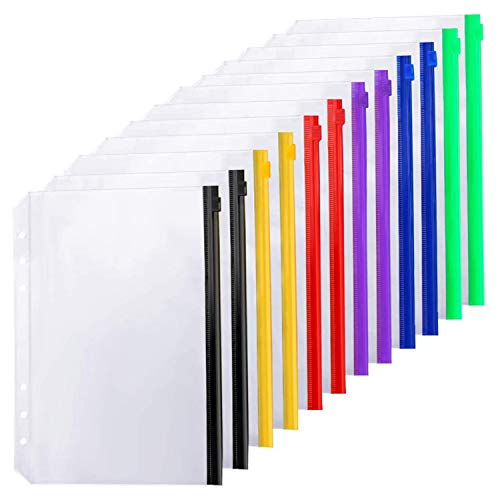 ANSO 12 StüCke Binder Pockets A5 GrößE 6 LöCher Zipper Binder Pouch Ordner für 6 Ring Notebook Binder Lose Blatt SäCke von ANSO