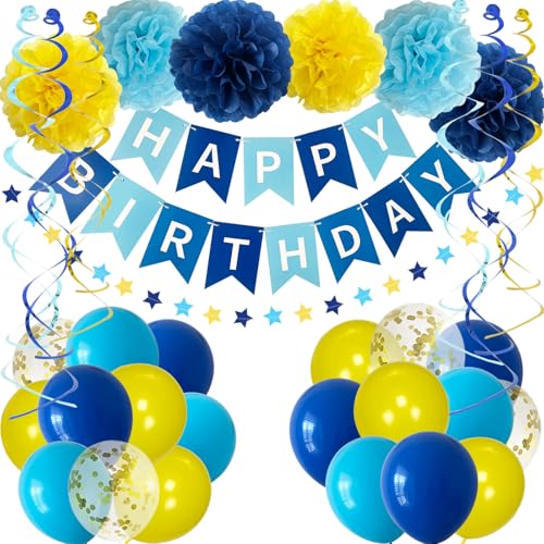 ANSOMO Blau und Gelb Happy Birthday Party Dekorationen Banner Luftballons Wirbel Jungen Kinder Ihn Dekor Supplies von ANSOMO