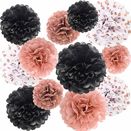 ANSOMO Rose Gold und Schwarz Seidenpapier Pom Poms Party Dekorationen Blumen Rosa Wandbehang Dekor Supplies Geburtstag Braut Baby Shower Hochzeit Abschluss von ANSOMO