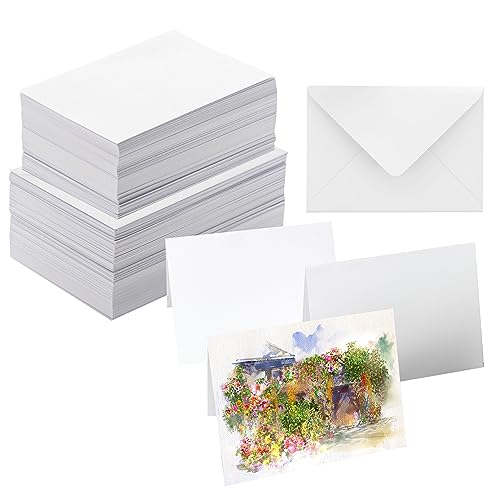 50 Packungen Blanko-Aquarellkarten mit Umschlägen, 63,5 kg, schwere Aquarellkarten aus 100% Baumwolle, 12,7 x 17,8 cm, faltbare Aquarellkarten und Umschläge zum Bemalen oder Basteln von Karten für von ANSSDO