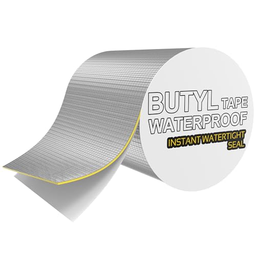 ANTEQI Aluminum Butylband Wasserdichtes Klebeband 150mmx5M Aluminiumfolie Dichtungsbänder, Wasserdichtes Leckreparaturband zum Flicken und Abdichten von Bootsrohren, Wohnmobil-Markisen, Dachfenstern von ANTEQI